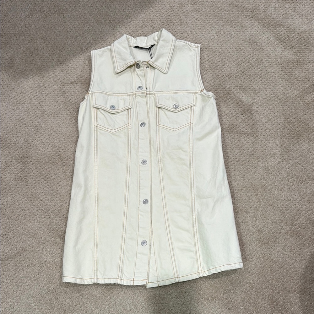 Zara Cream Sleeveless Polo Collar Mini Dress